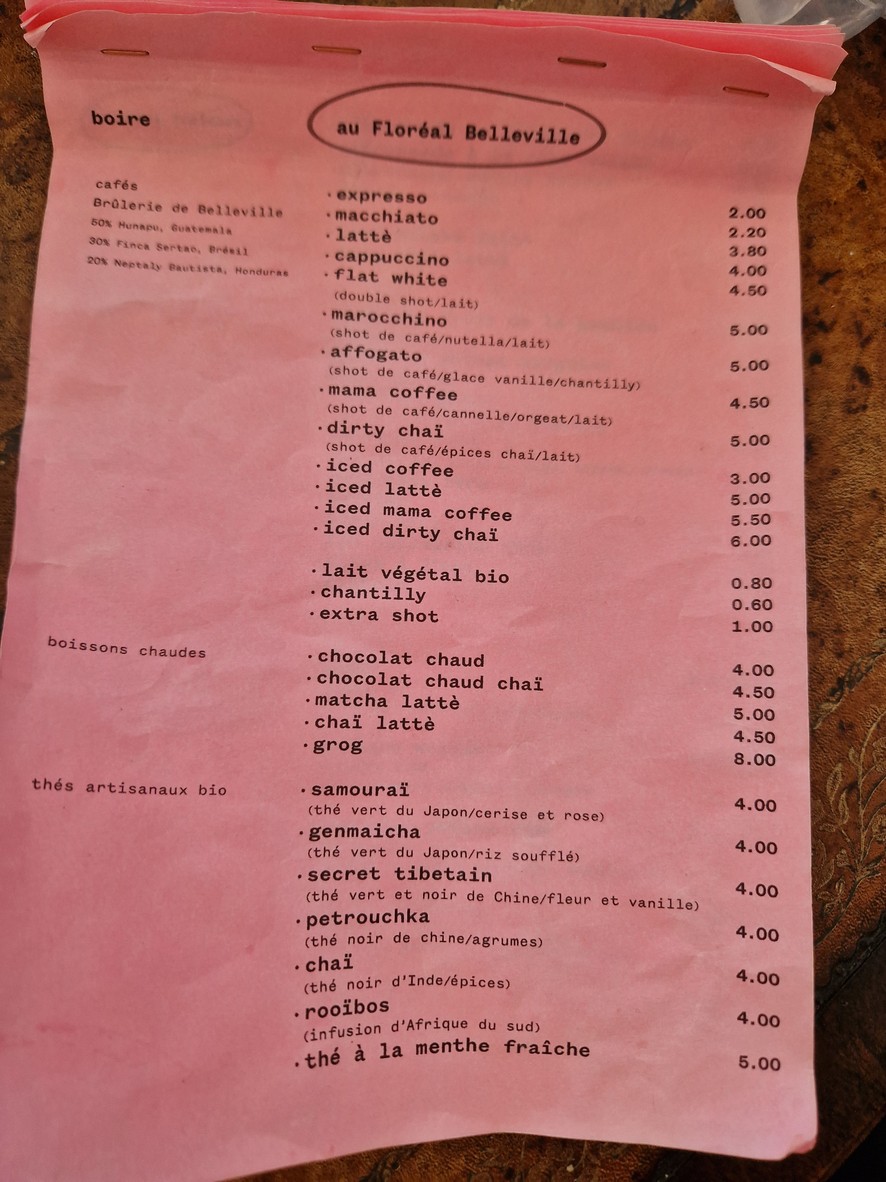 Floréal Belleville menu 3