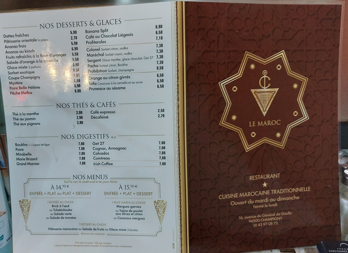 Restaurant Le Maroc menu 1
