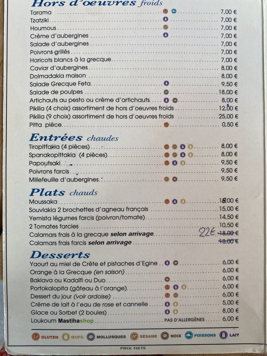 Karavaki au Jardin de Luxembourg menu 1
