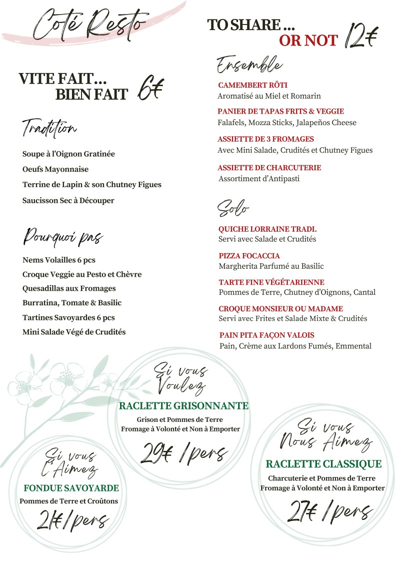 Le Valois menu 1