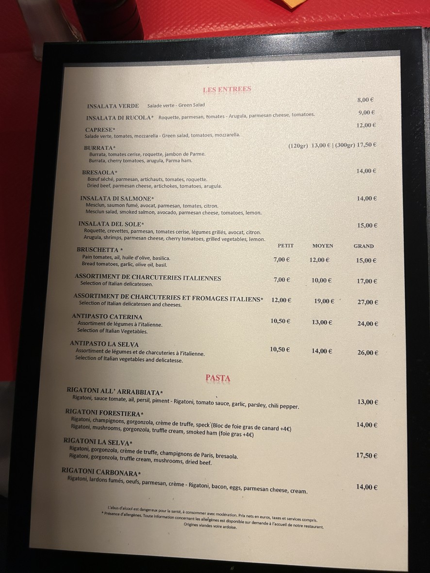 La Selva Clichy - Italian Restaurant and Bar menu 1
