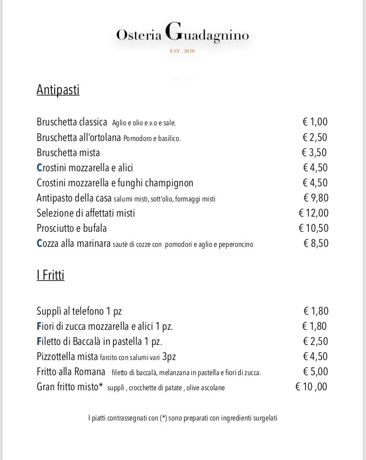 Guadagnino Bar Pasticceria Tavola Calda (Roma Giustiniana) menu 1