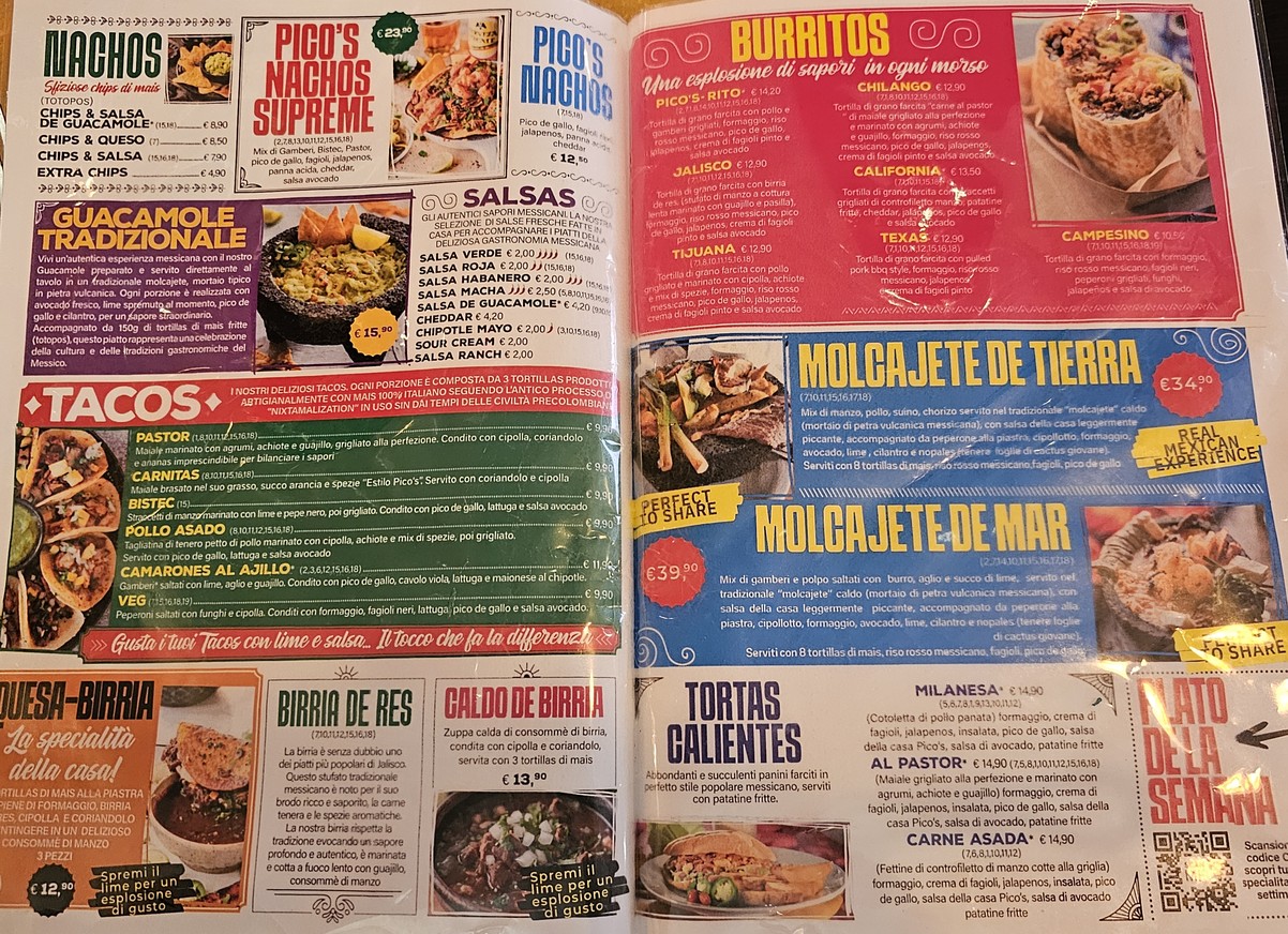 Pico's Trastevere Sabor a Mexico menu 1