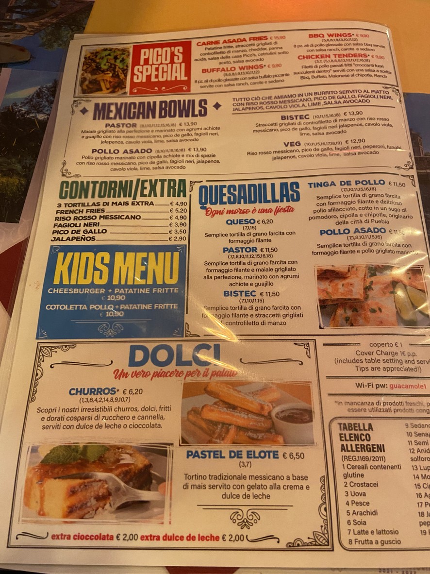 Pico's Trastevere Sabor a Mexico menu 3