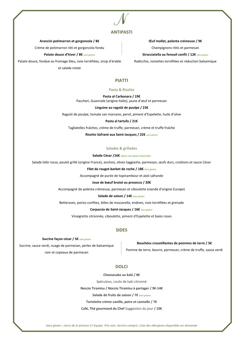 Noccio Rosa Parks menu 1