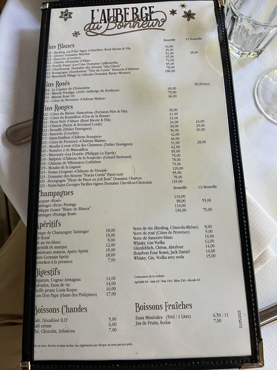 Auberge du Bonheur menu 2