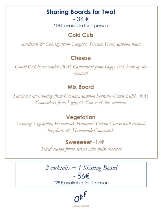 Bar OFF Paris Seine menu 1