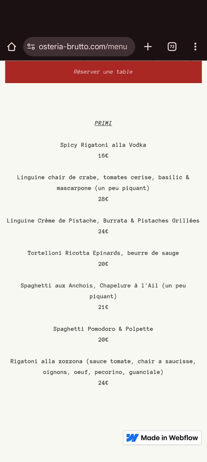 Osteria Brutto - Restaurant Italien Paris 5 menu 2
