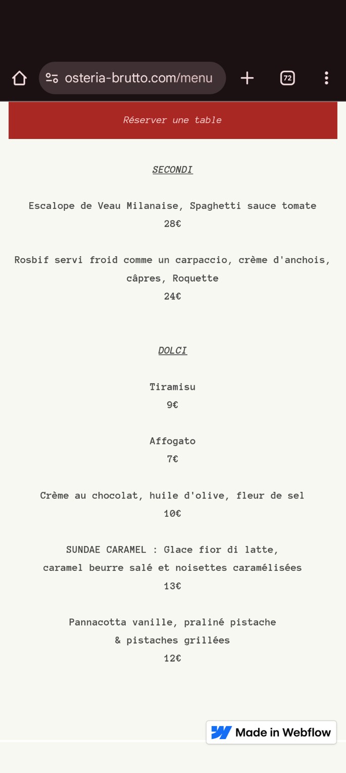 Osteria Brutto - Restaurant Italien Paris 5 menu 3