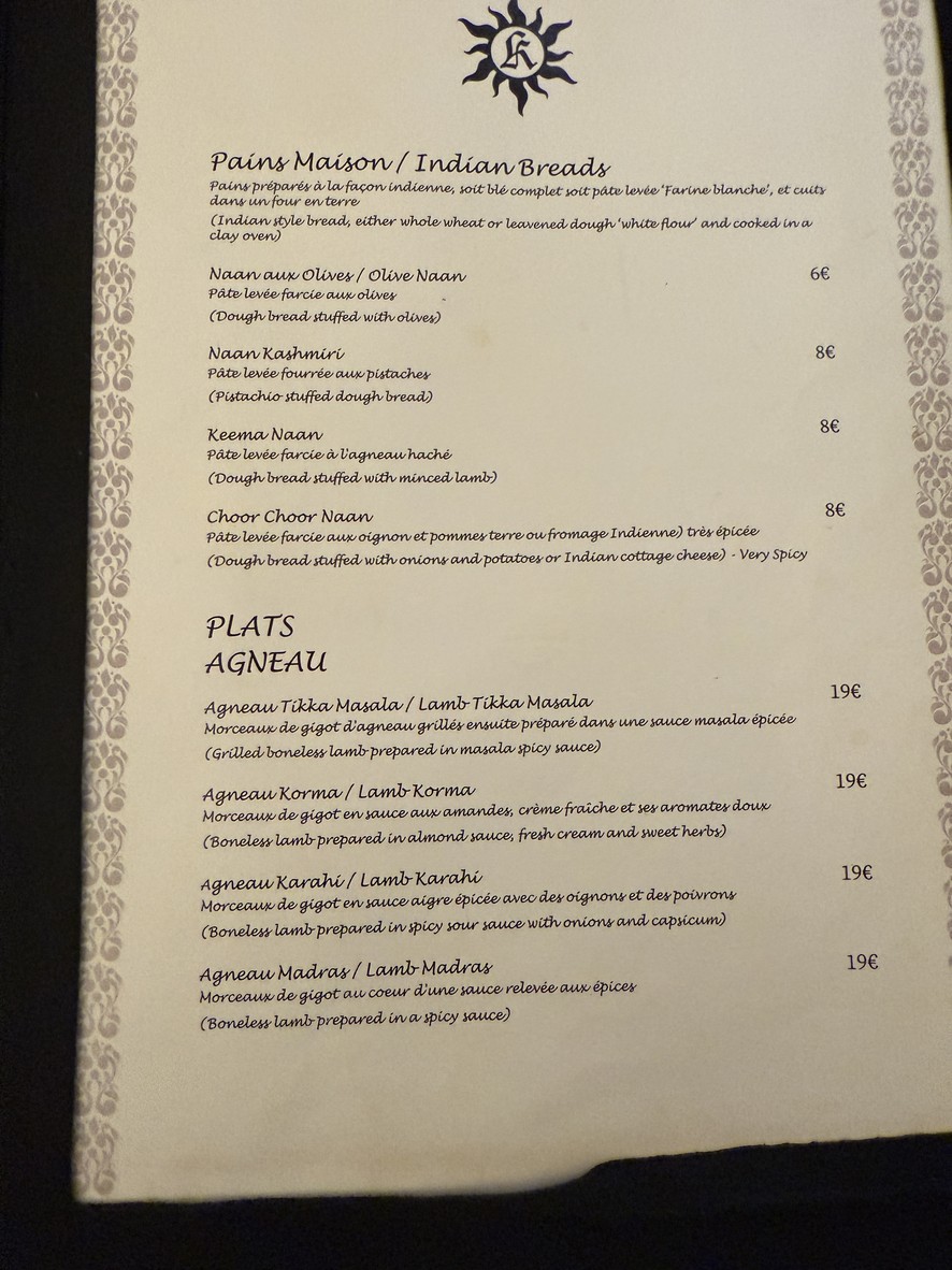 Khajuraho menu 2