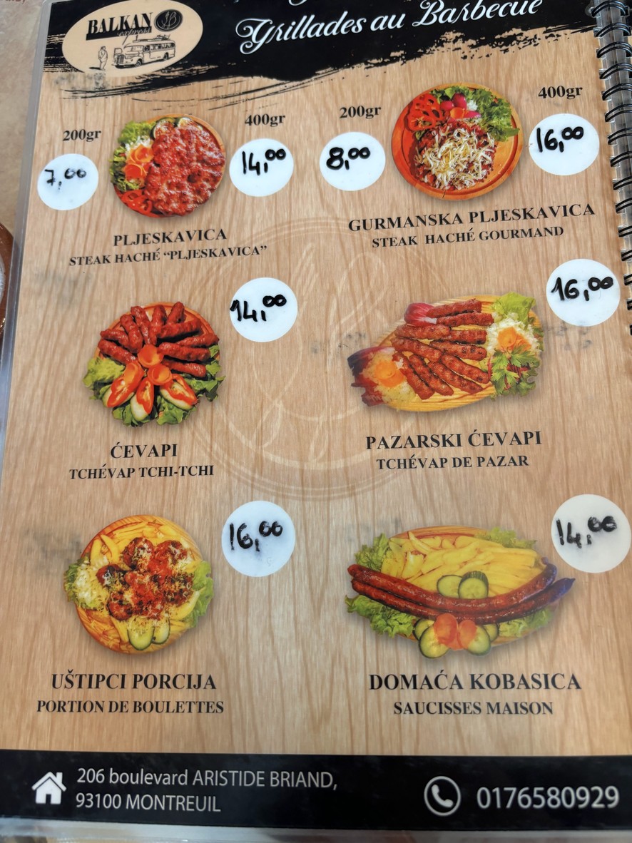 Restaurant Paris Montreuil - Balkan Montreuil menu 2