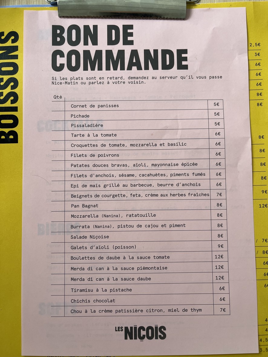 Les Niçois menu 1