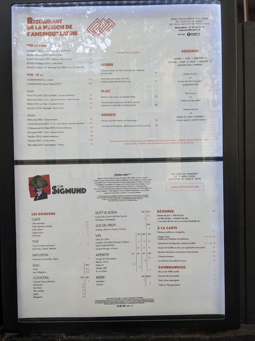 Restaurant de la Maison de l'Amérique latine menu 2