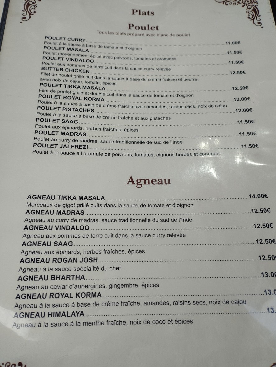 Restaurant Namaste Himalaya Les Lilas menu 4