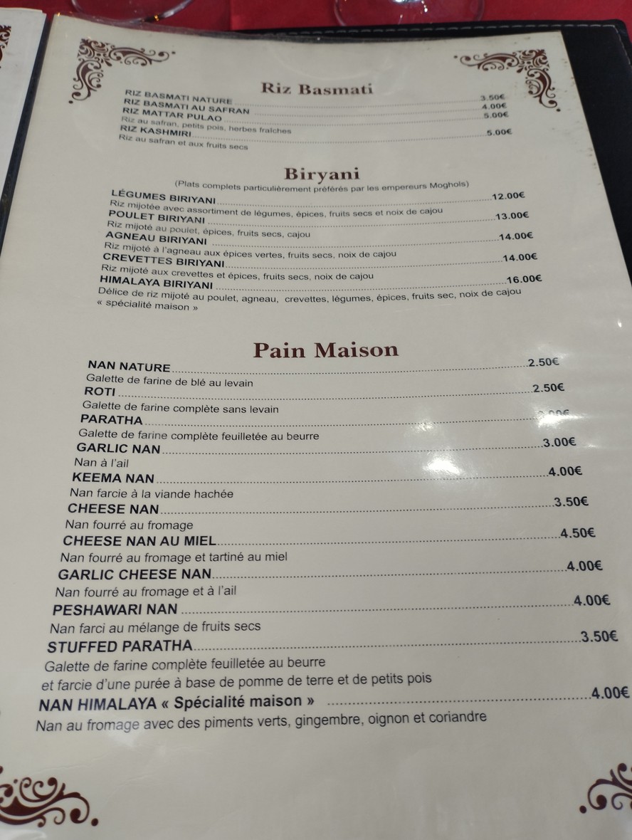 Restaurant Namaste Himalaya Les Lilas menu 7