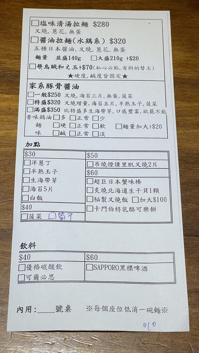 Wan Zong Lamian Wu menu 2