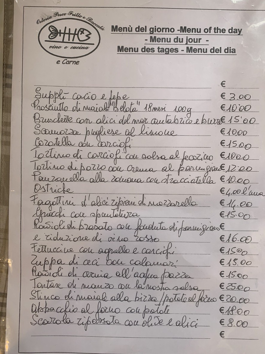 Osteria Pesce Fritto e Baccala’ menu 3