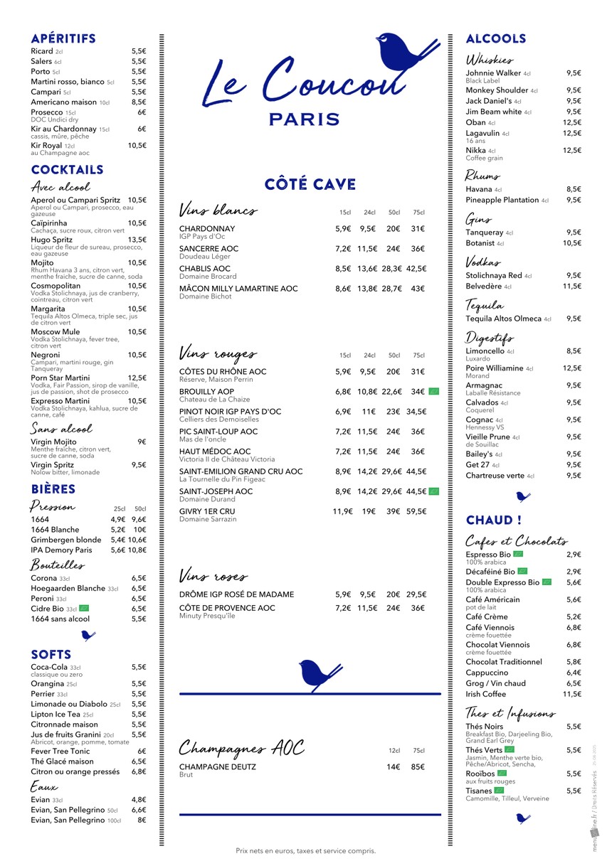 Le Coucou Paris menu 2
