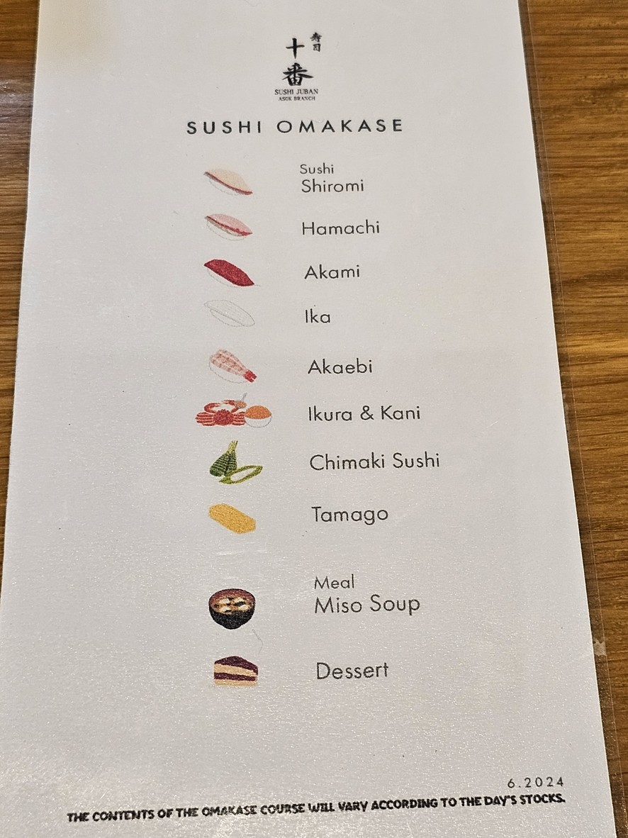 Sushi Juban, Asoke Branch menu 1