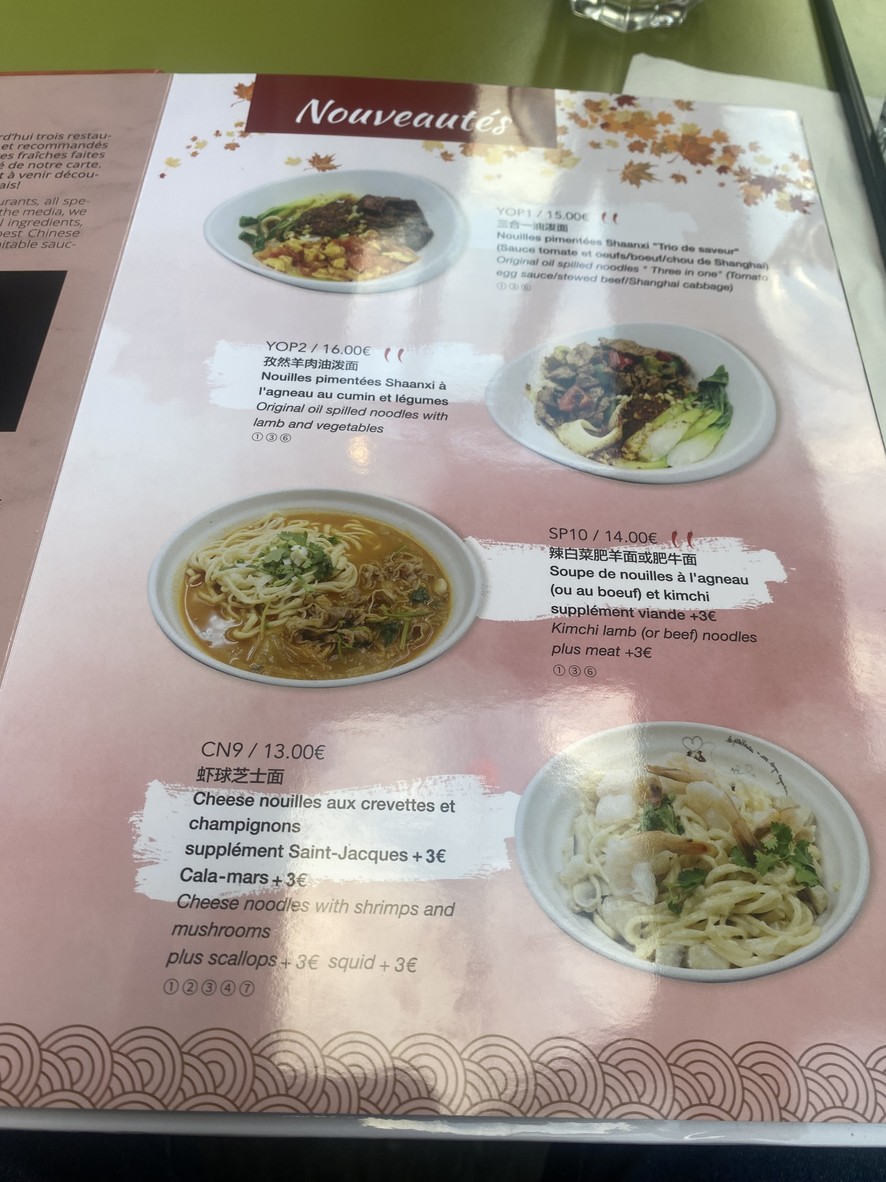 Les Pâtes Vivantes menu 1