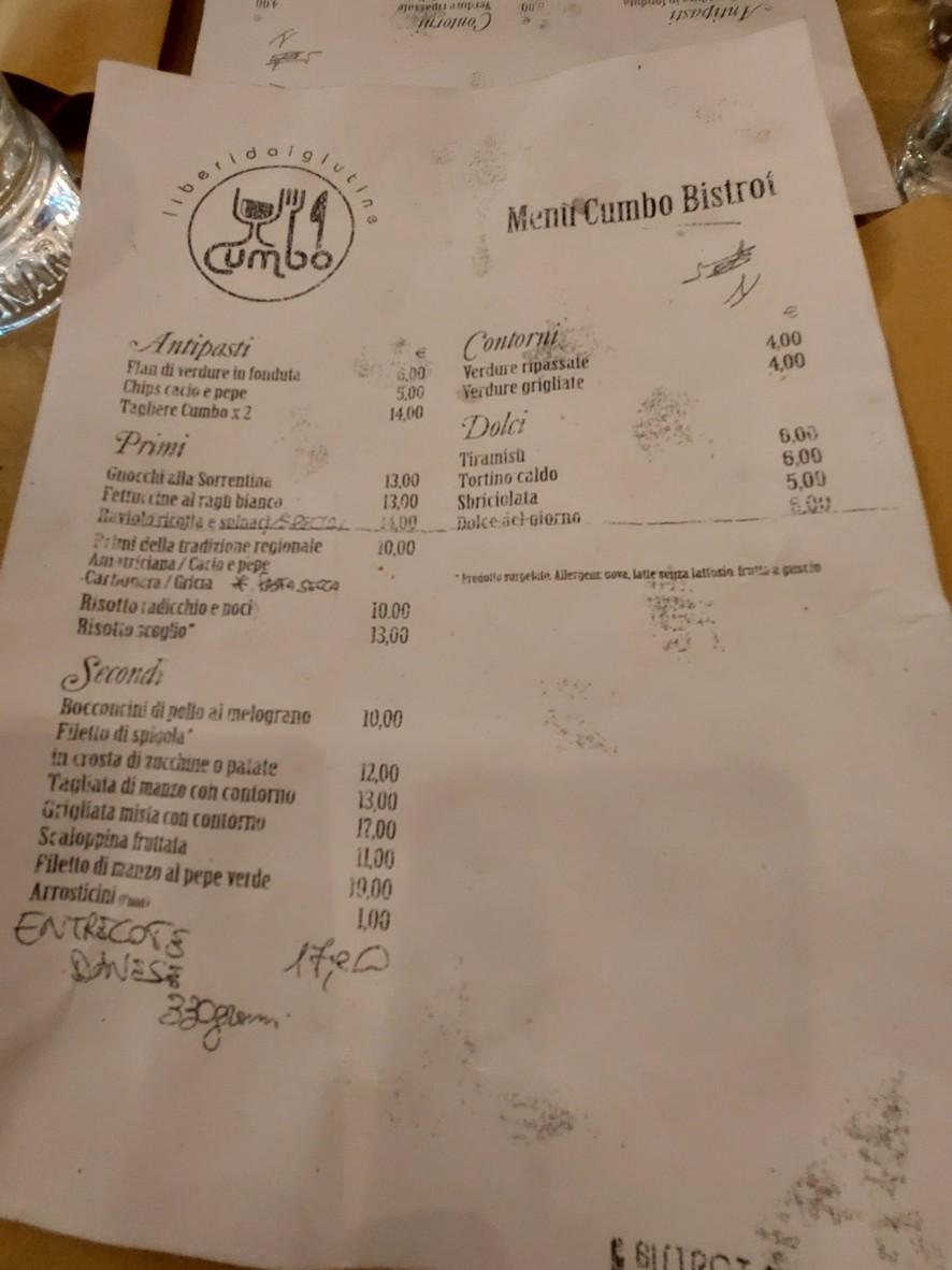 Cumbo Bistrot Roma menu 1
