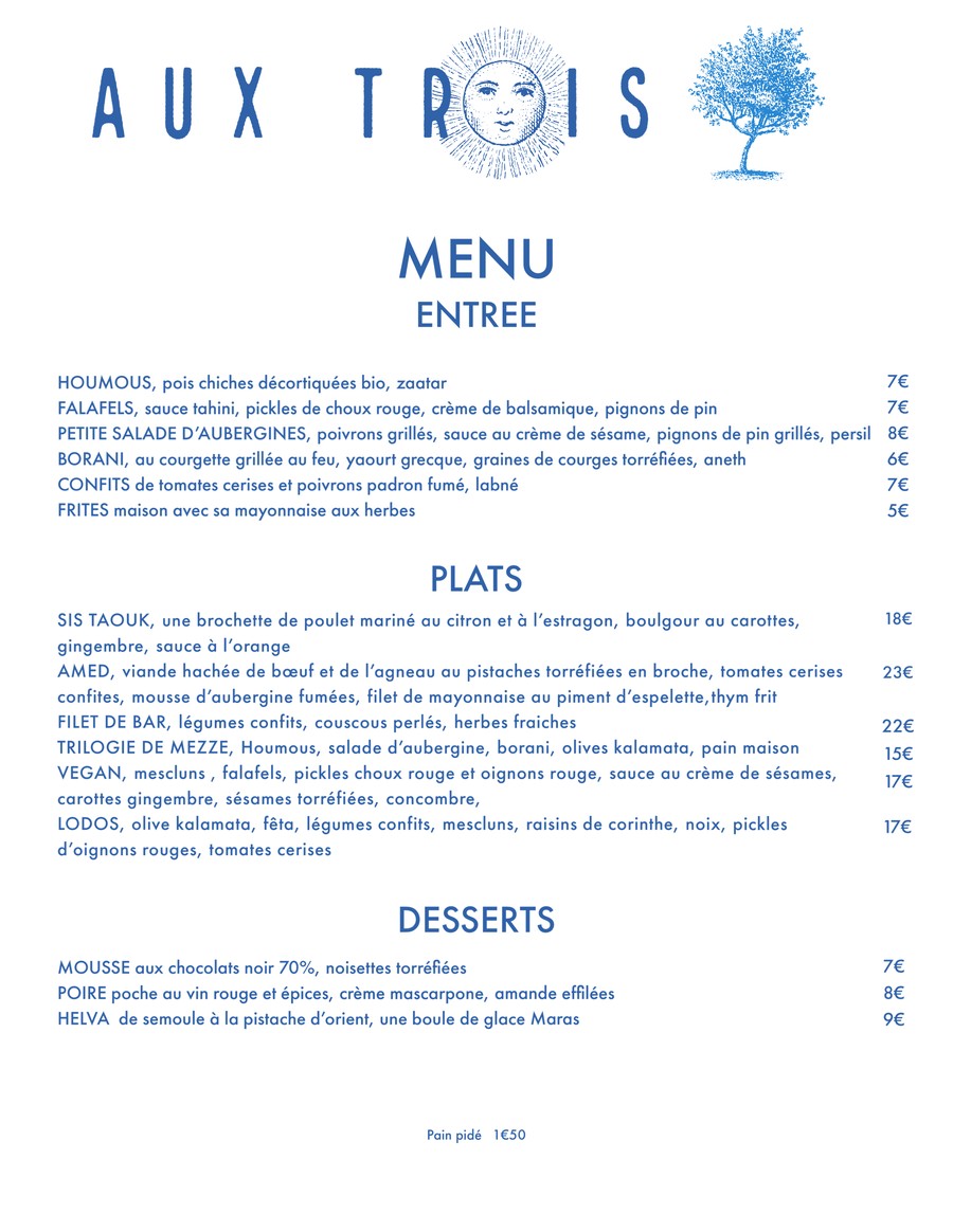 Aux trois arbres menu 1