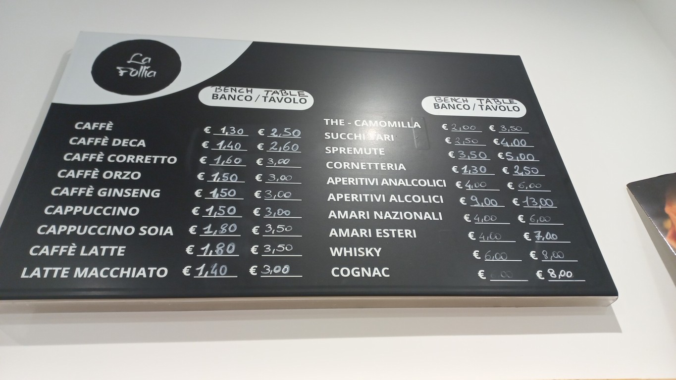 Trattoria Pizzeria bar La Follia menu 2