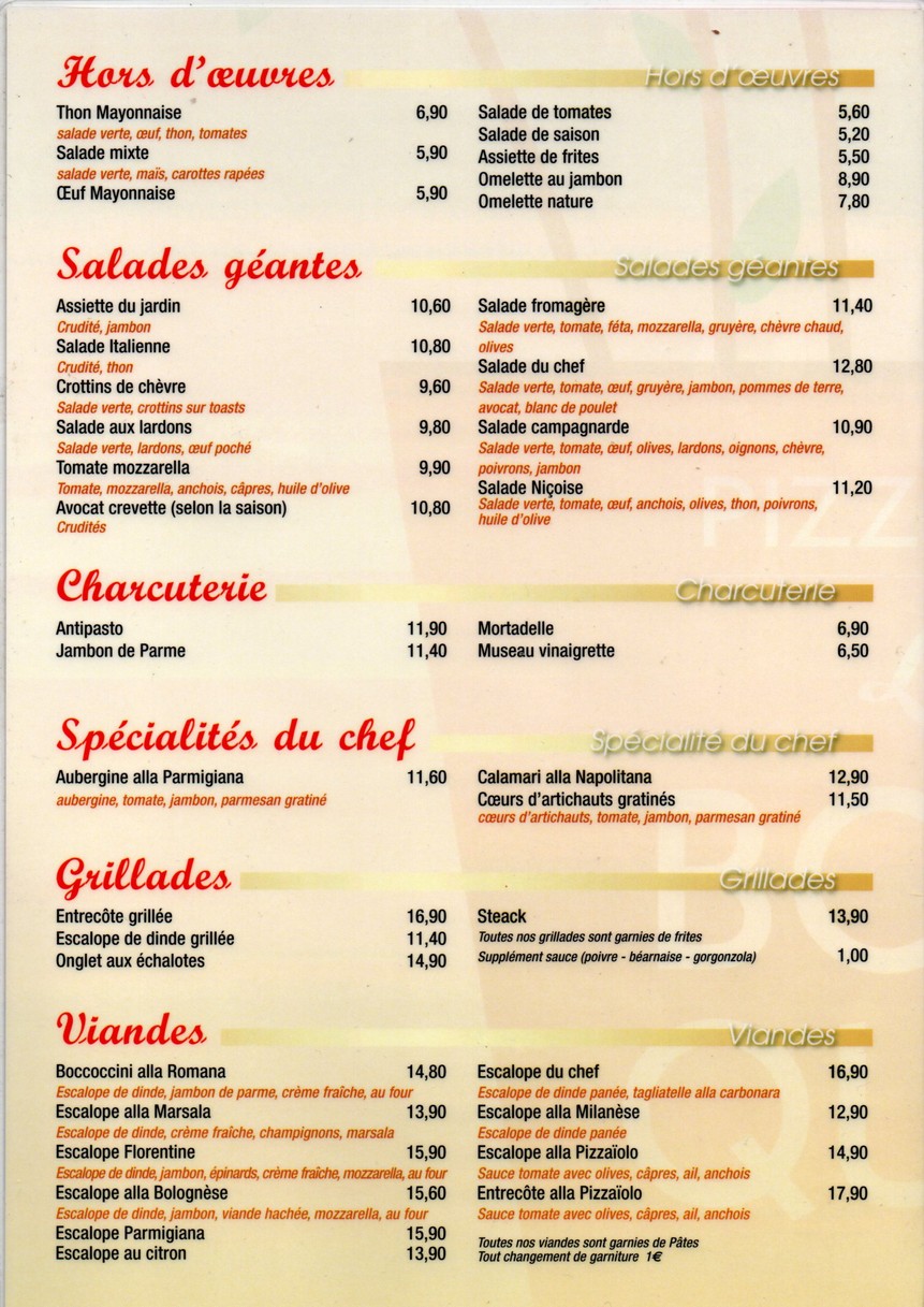 Au Bouquet menu 1