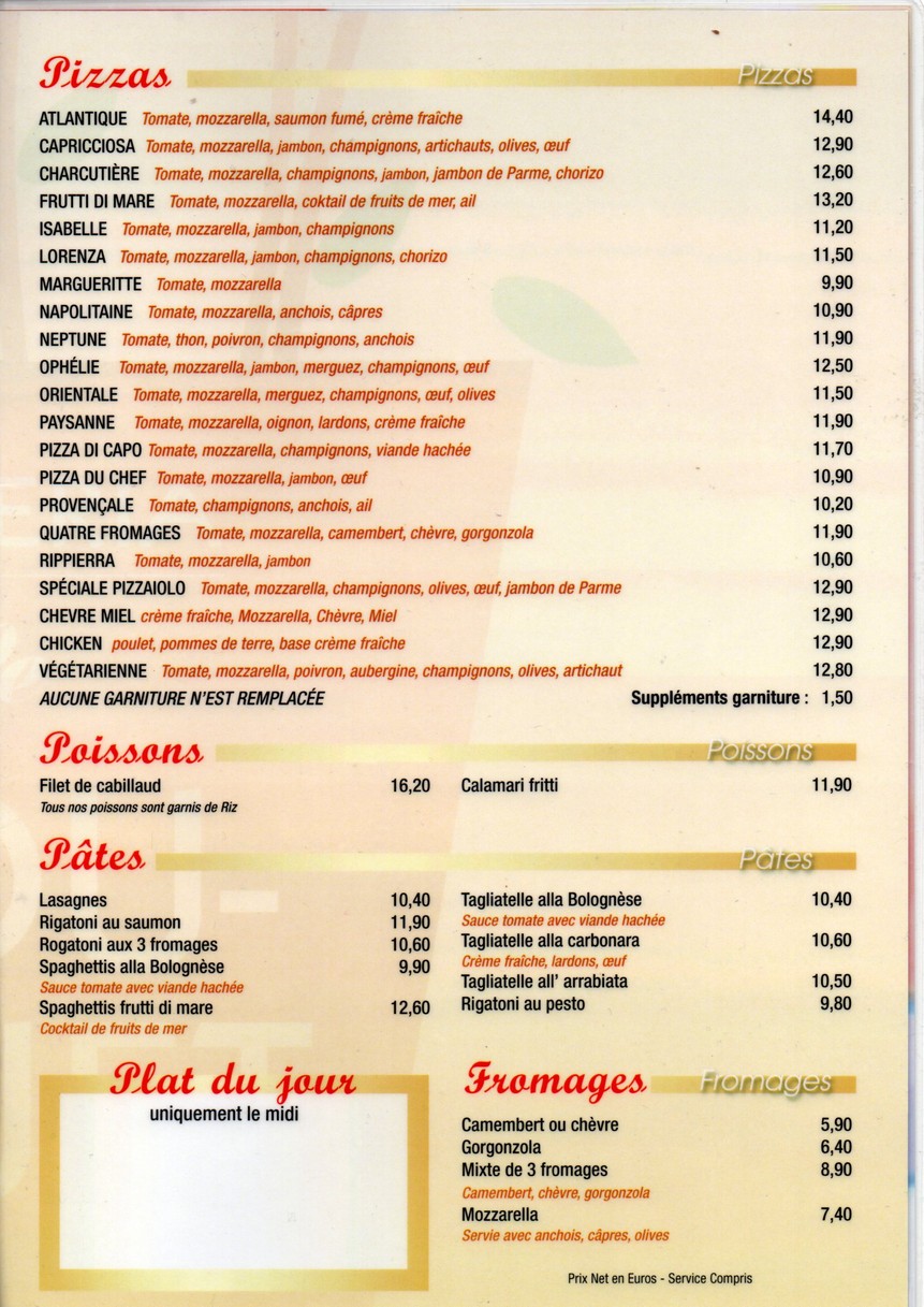 Au Bouquet menu 2
