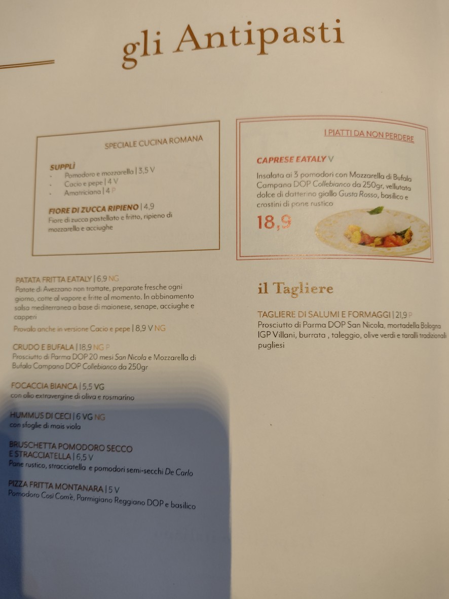 Eataly menu 1