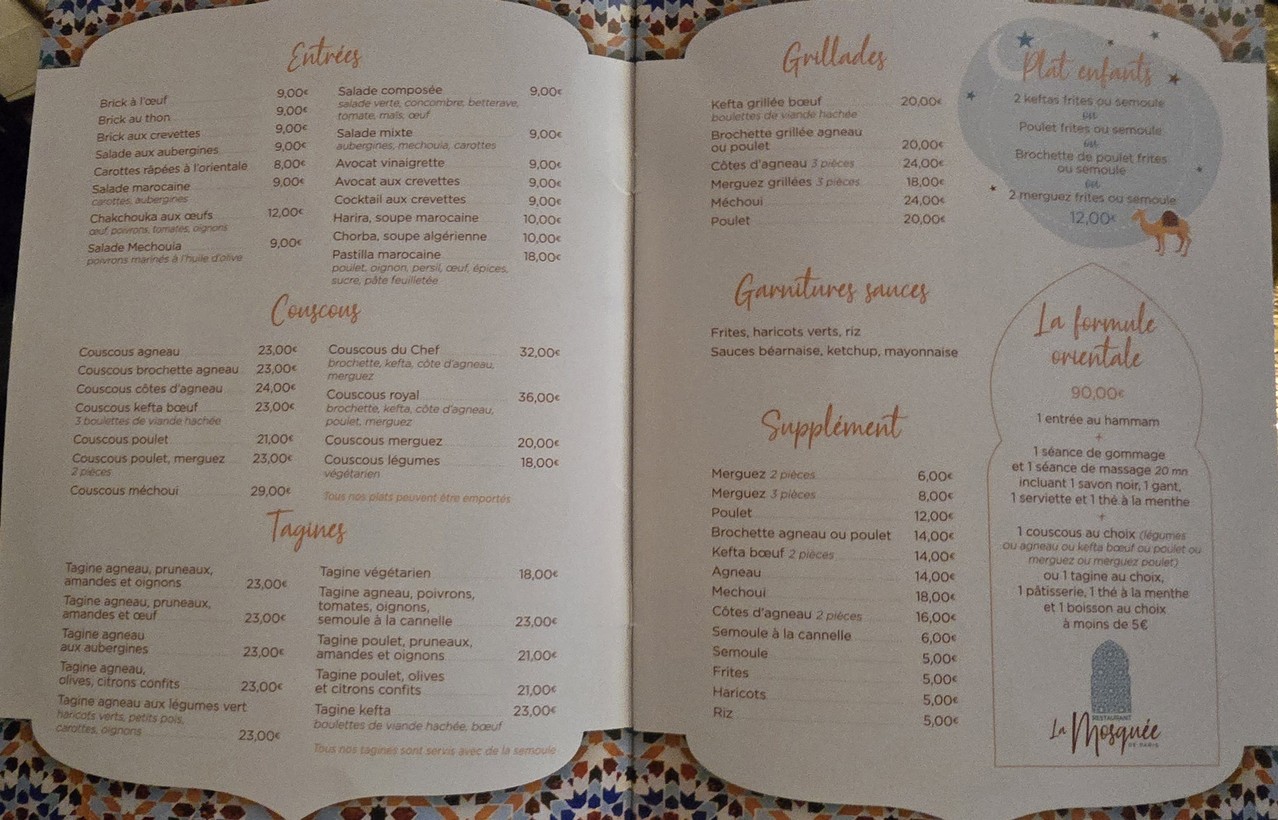 Restaurant La Mosquée de Paris menu 1