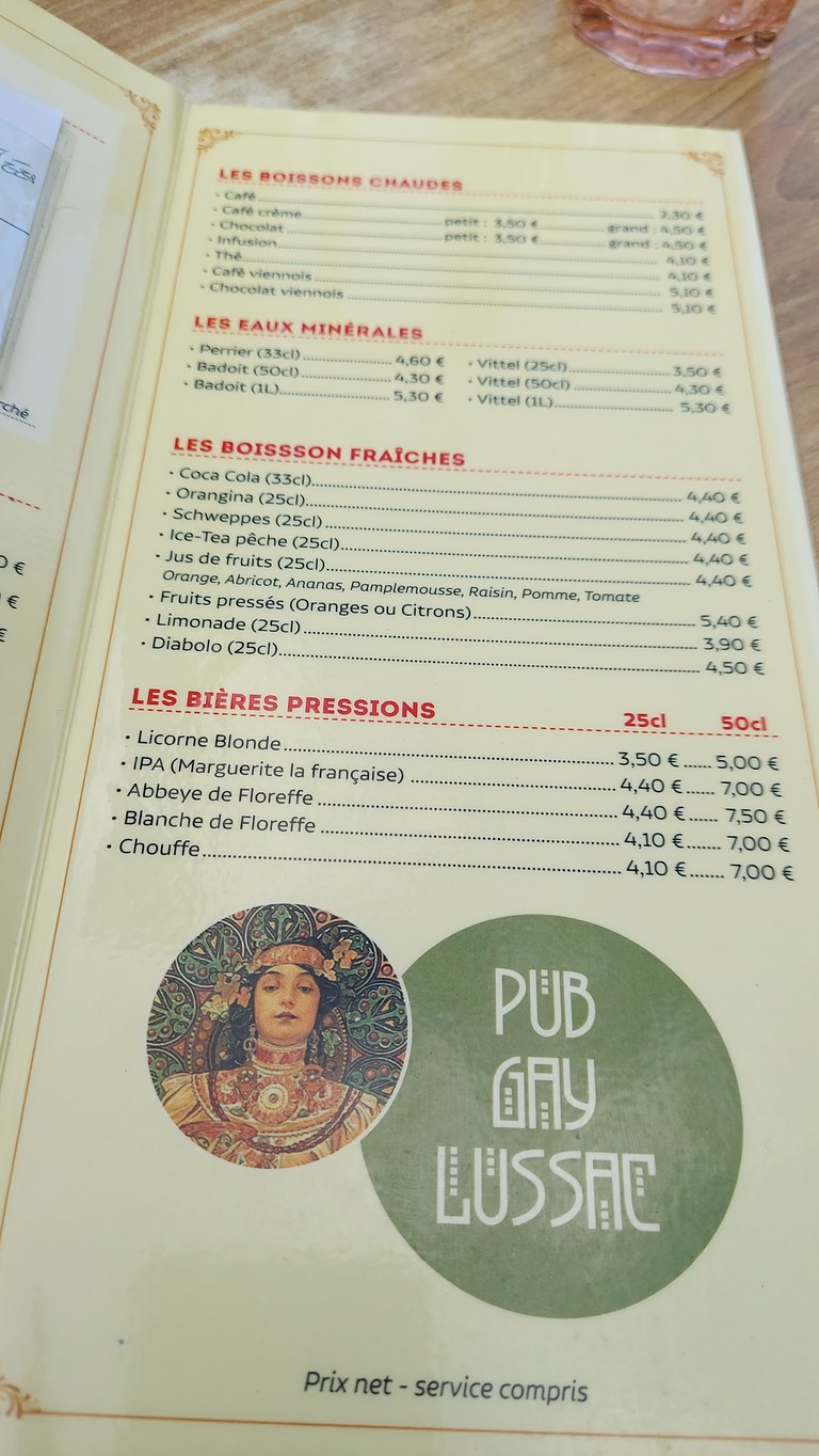 Pub Gay Lussac menu 2