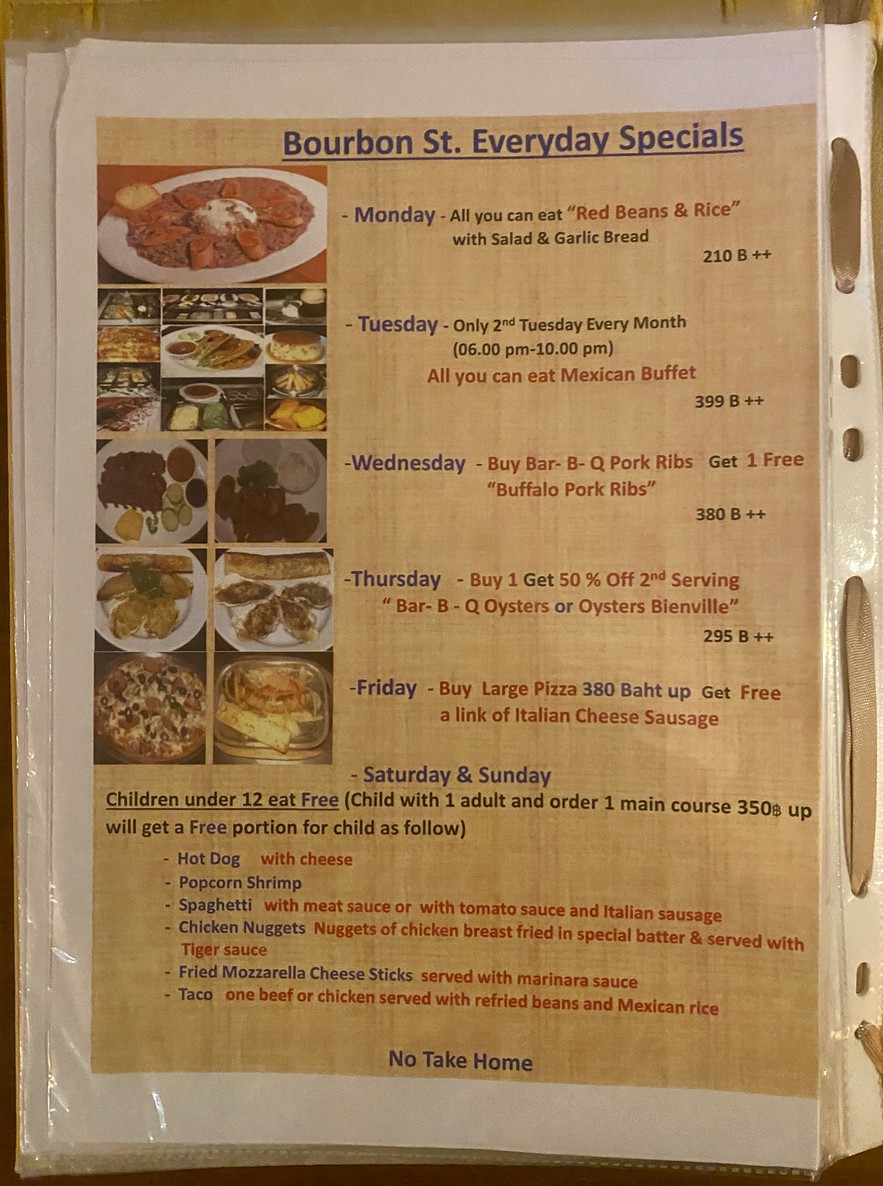 Bourbon Street Restaurant & Oyster Bar, Boutique Hotel menu 1