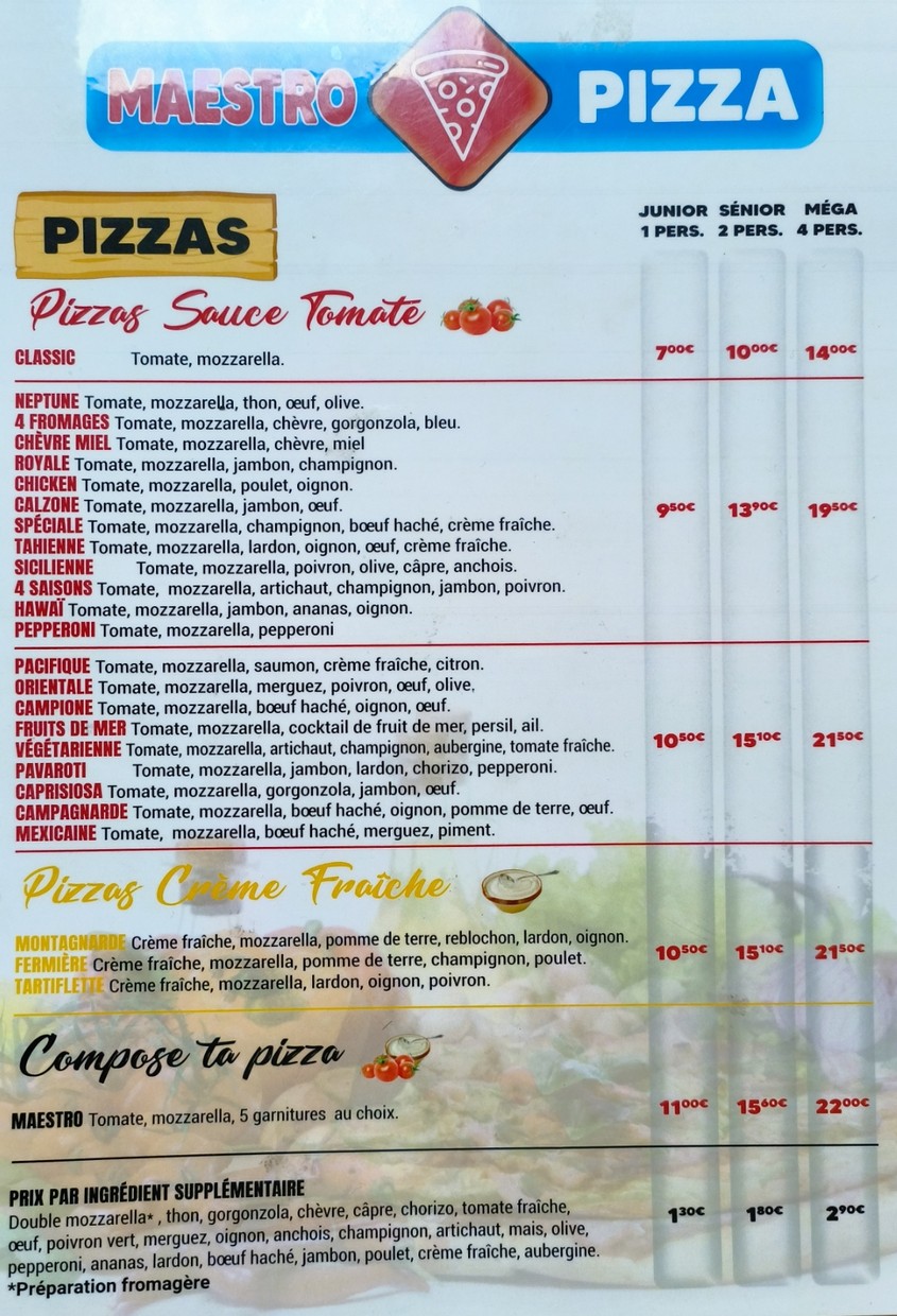 Maestro Pizza menu 2