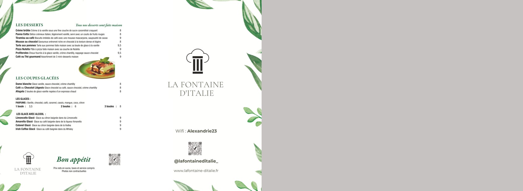 La Fontaine d'Italie menu 1