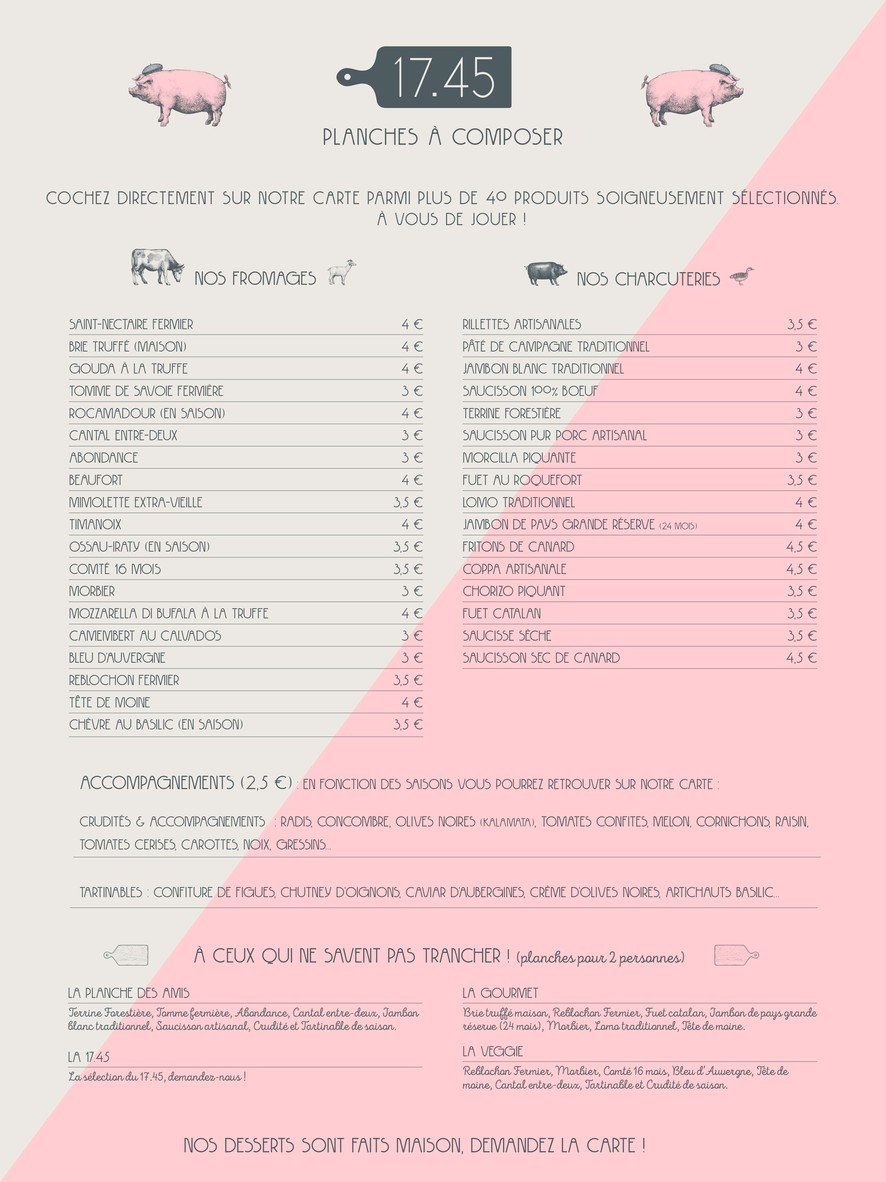 Le 17.45 Paris République - Planches à composer menu 1