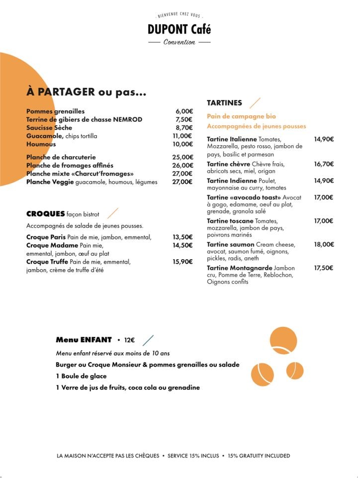 Dupont Café Convention menu 1