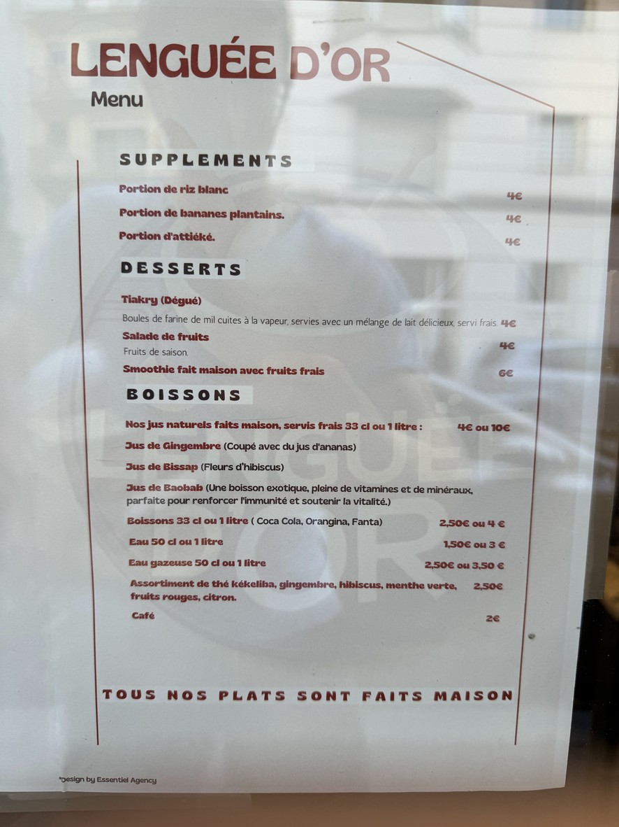 Lenguée d’or menu 2