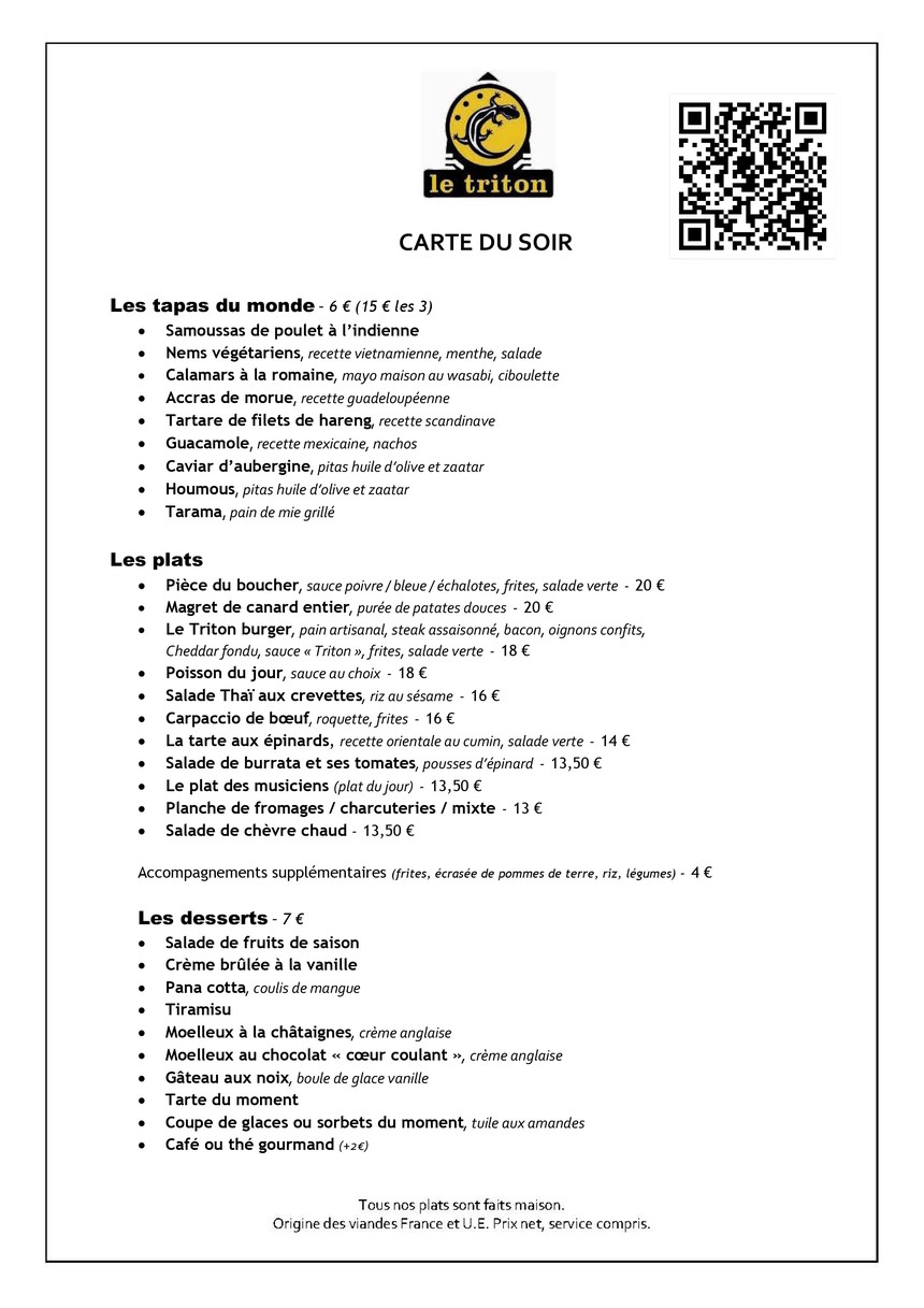 Le Triton menu 1