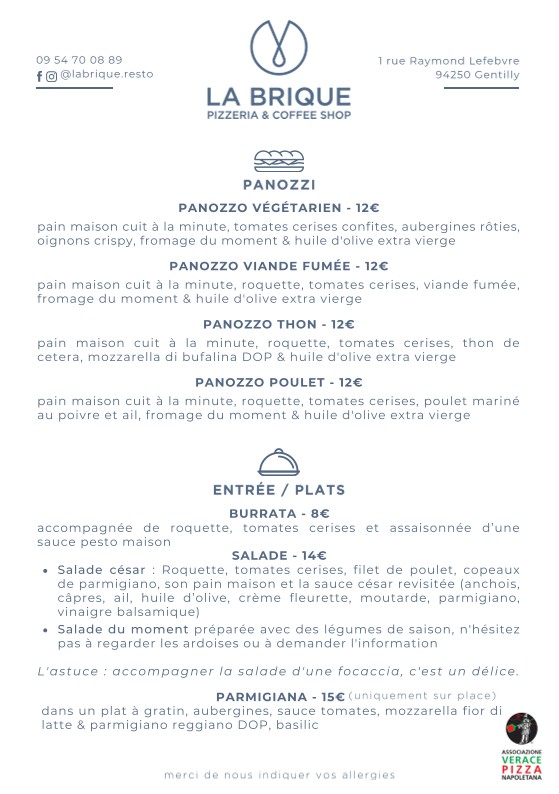La Brique menu 1