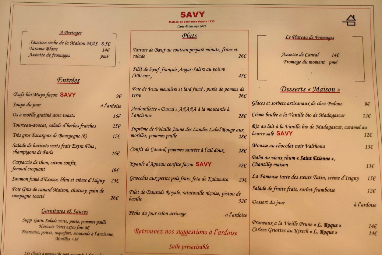 Chez Savy menu 1