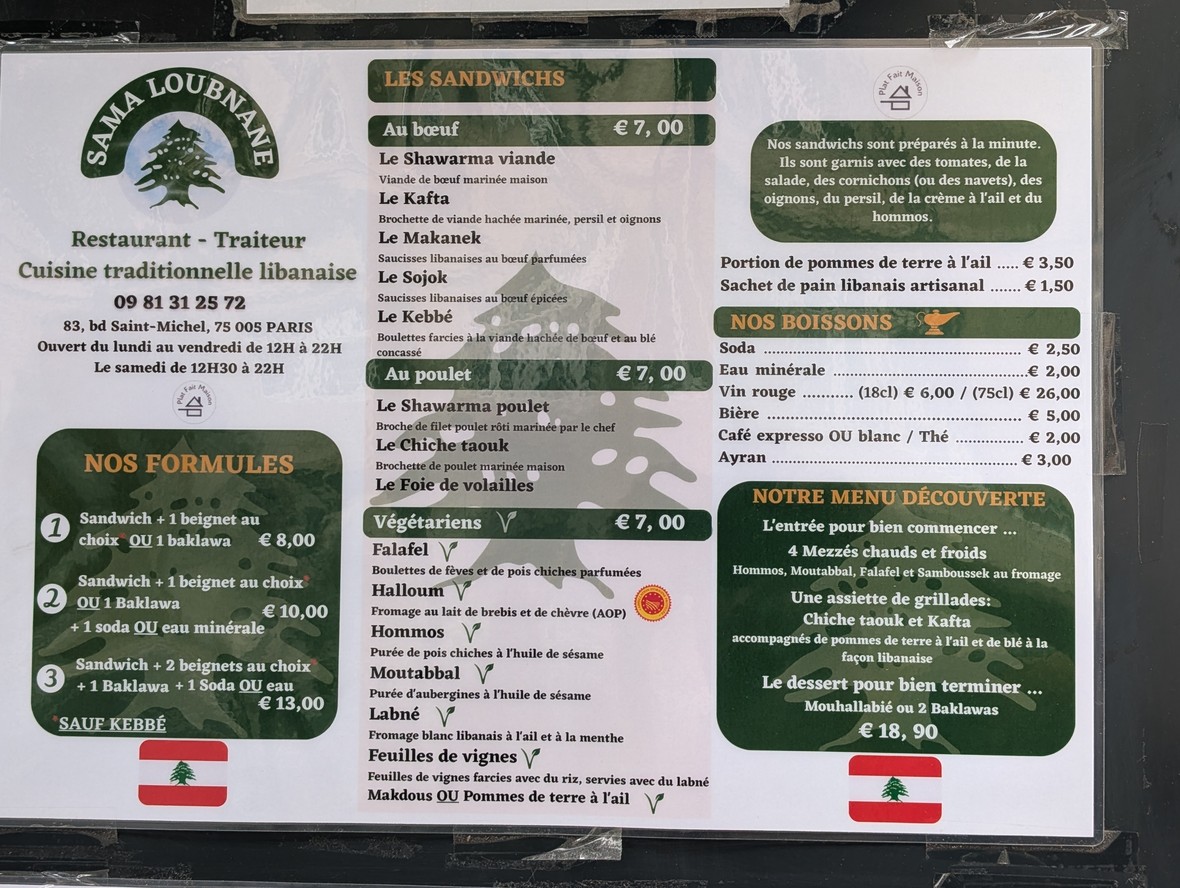Sama Loubnane menu 2