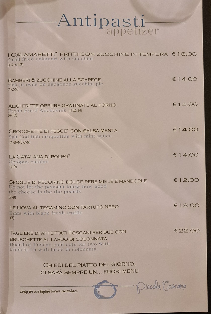 La Piccola Toscana Ristorante Toscano a Prati menu 1