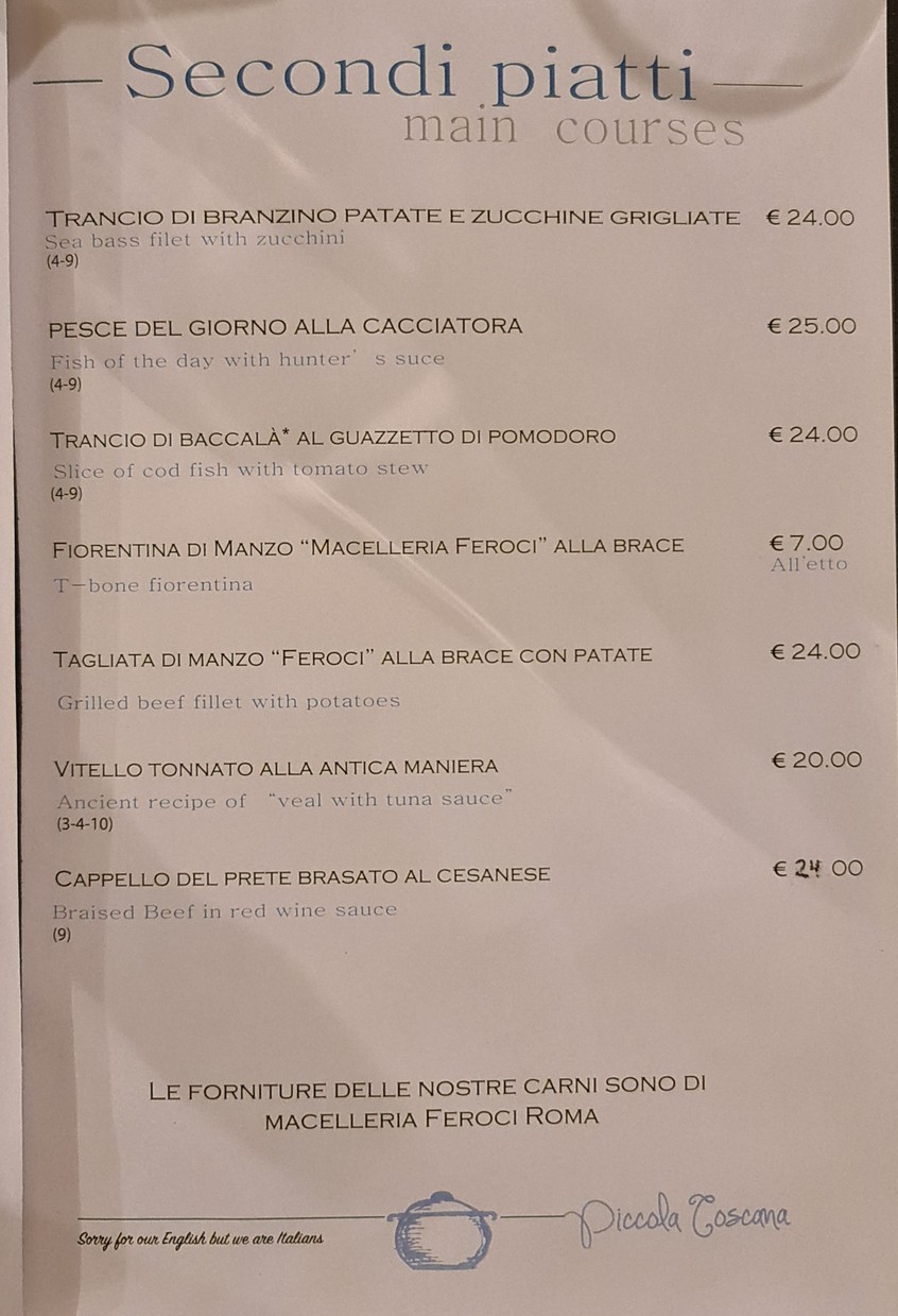 La Piccola Toscana Ristorante Toscano a Prati menu 3