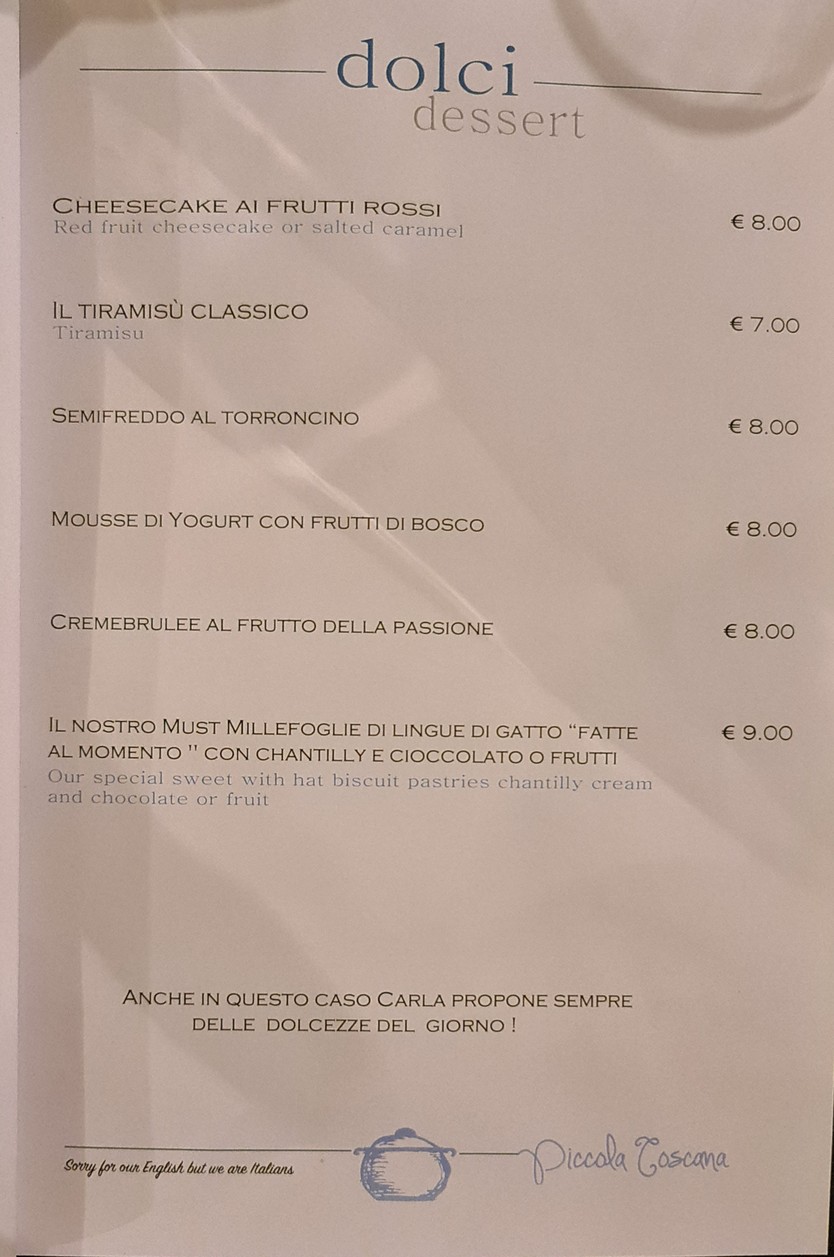 La Piccola Toscana Ristorante Toscano a Prati menu 4