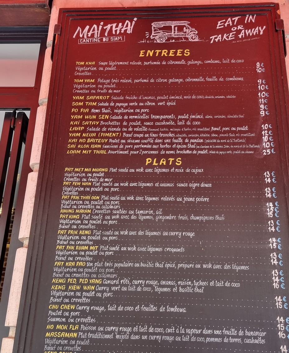 Mai Thaï menu 1