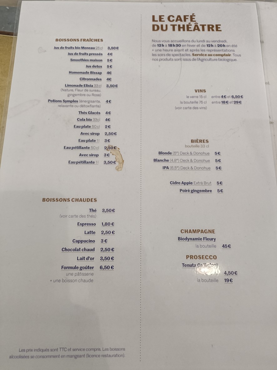 Café du Théâtre de la Cité menu 1