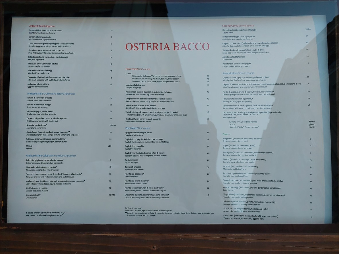 Osteria Bacco menu 1