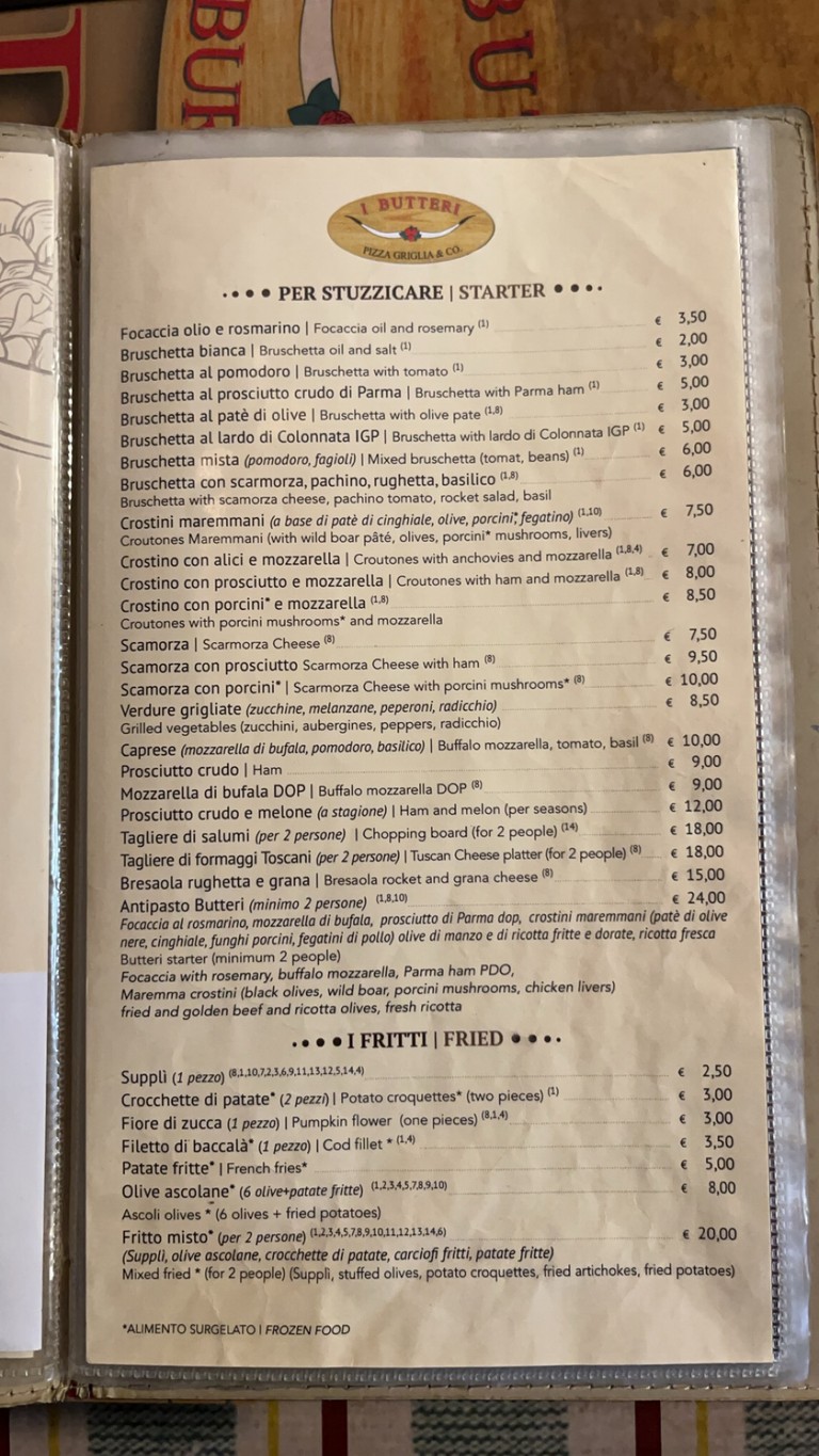 I Butteri menu 1