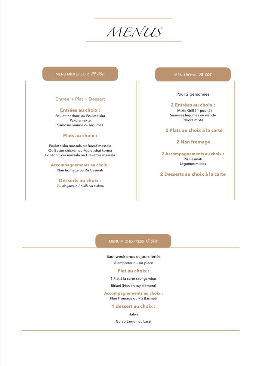 La Route des Indes menu 2